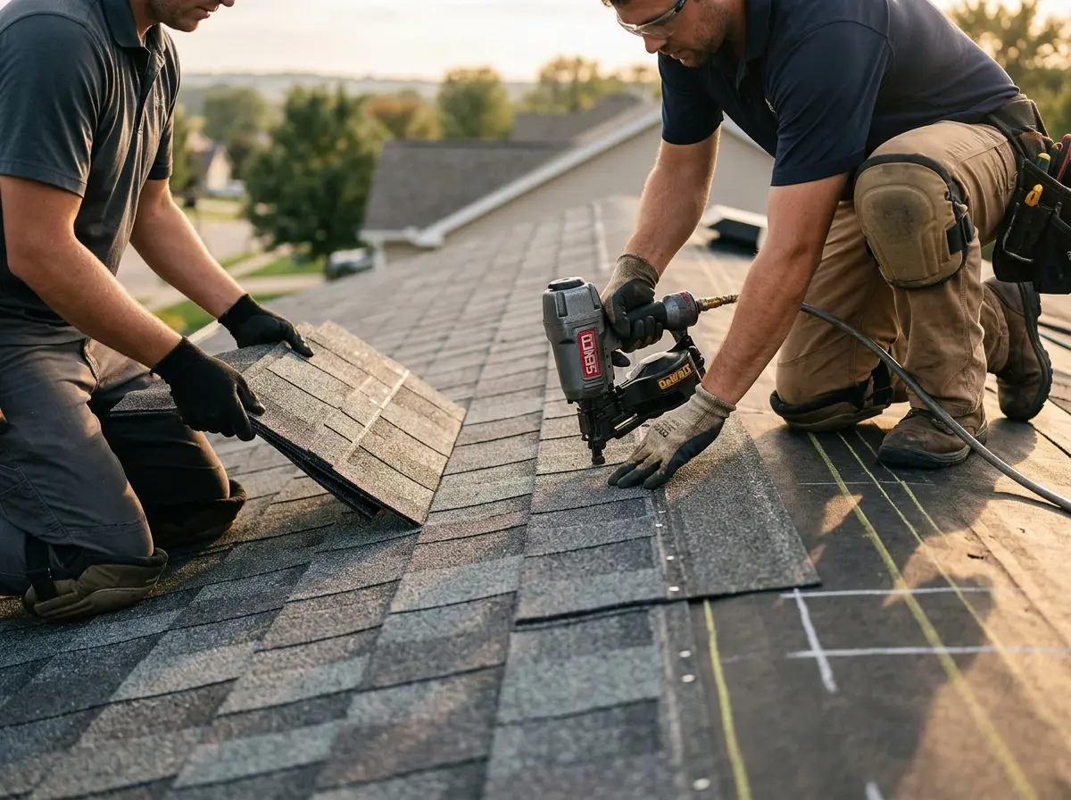 Professional roofer working on a residential roof in Santa Barbara